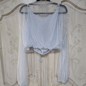 NWOT Unique Free People Long Sleeve Light Blue Lace Crop Top sz S